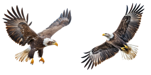 Set of soaring flying eagles isolated on transparent background PNG
