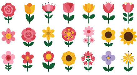 Stylized Cartoon Flower Collection – Vibrant and Playful Floral Illustrations for Kids, Decor, and Graphic Projects