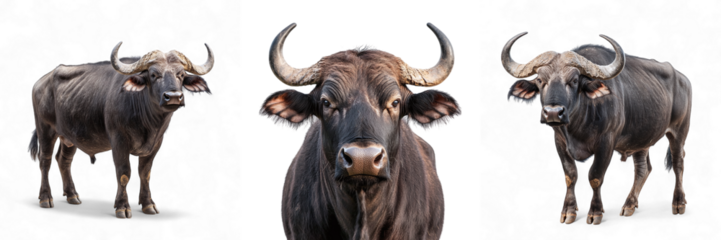 Set of buffalos isolated on transparent background PNG