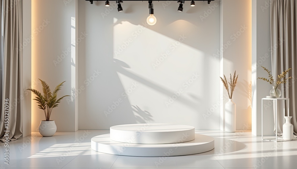 Poster modern minimalist showcase with natural elements and soft lighting