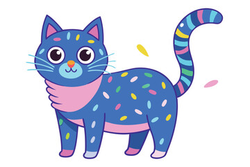 Colorful Cartoon Cat with Sprinkles and Striped Tail A Whimsical and Playful Illustration Perfect for Children's Content