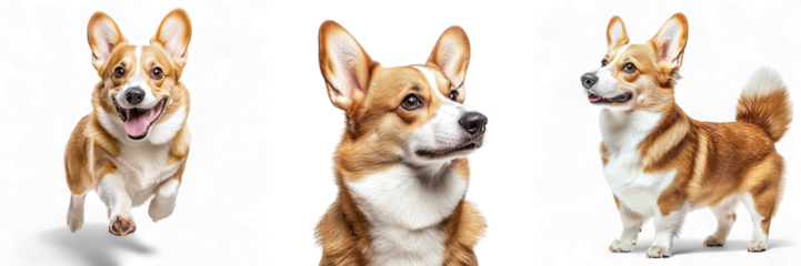 Set of cute corgi dogs isolated on transparent background PNG