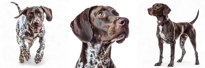 Set of german shorthaired pointer dogs isolated on transparent background PNG