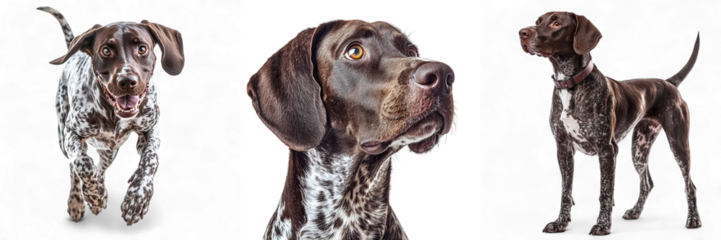 Set of german shorthaired pointer dogs isolated on transparent background PNG