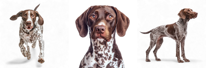 Set of german shorthaired pointer dogs isolated on transparent background PNG
