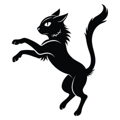 Silhouette of a Feline Creature Standing on Hind Legs a Stylish Black Cat With a Unique Collar Detail and Tail