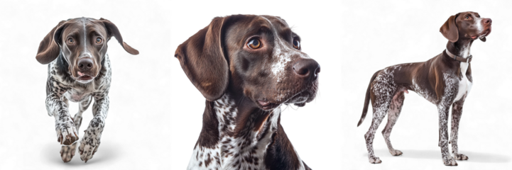 Set of german shorthaired pointer dogs isolated on transparent background PNG
