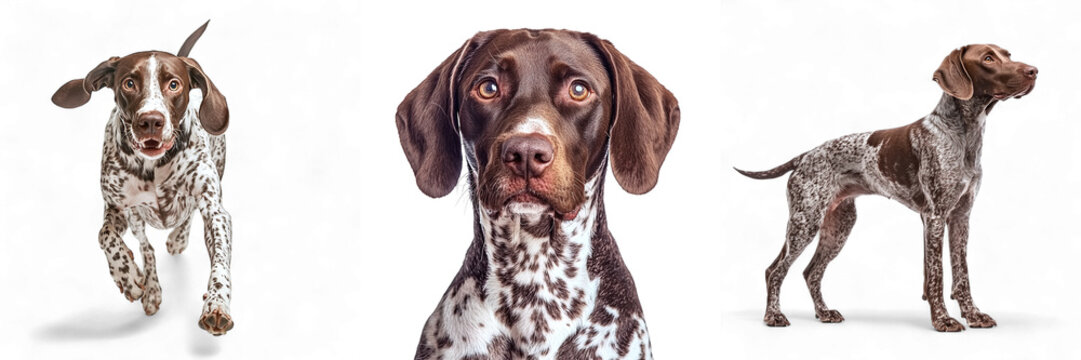 Set of german shorthaired pointer dogs isolated on transparent background PNG