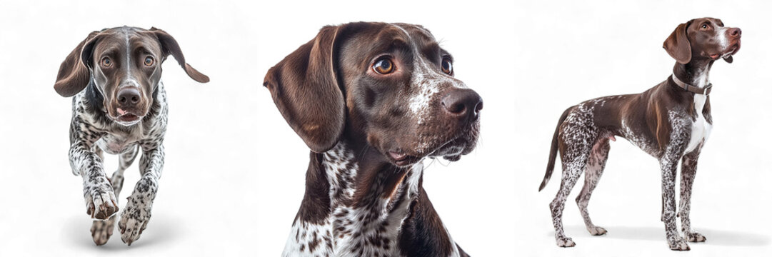 Set of german shorthaired pointer dogs isolated on transparent background PNG