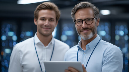 IT Specialists Collaborating in a High-Tech Server Room