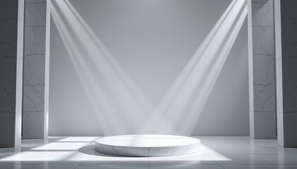 Obraz premium Bright Minimalist Stage with Dramatic Light Rays in Modern Interior