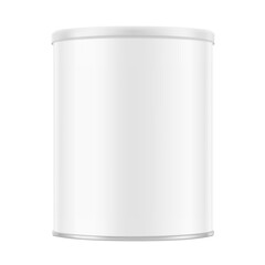 Tin can mockup for infant nutrition, baby powder milk, food. Vector illustration isolated on white background. Easy to use for presentation your product, idea, promo, design. EPS10.