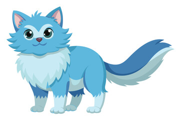 Charming Blue Cartoon Kitten Illustration Full Body Image With A Fluffy Tail In A Standing Position and a Curious Expression