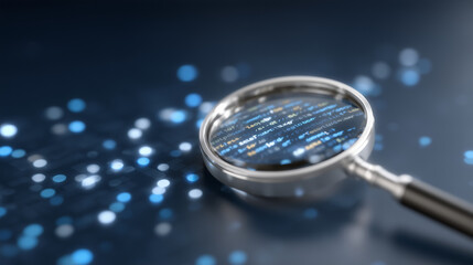 Magnifying Glass Revealing Glowing Digital Code