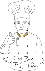 Logo chef avec toque, pâtissier, cuisinier, boulanger, c'est bon, c'est fait Maison !