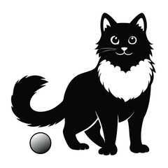 Elegant Black and White Cat Illustration Playful Feline with a Ball Graceful Design for Pet Lovers and Illustration Enthusiasts