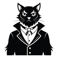 Intriguing Feline Character a Black Cat Dressed in a Suit Exuding Confidence and Mystery in a Striking Black and White Silhouette