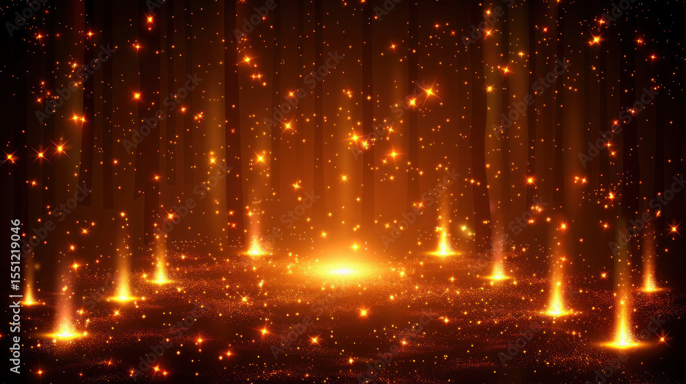 Aufkleber glowing light particles in dark forest with soft starry background creating mystical and dreamy atmo
