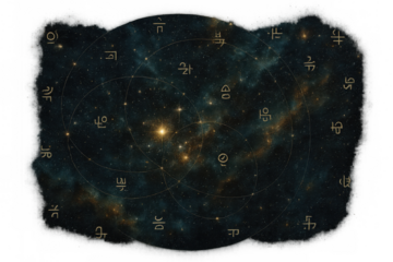 Intriguing ancient star map depicts constellations and unknown symbols, evoking mystery and exploration on a transparent background