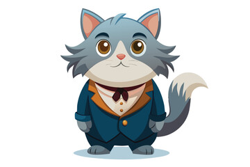A Dapper Feline Friend Cartoon Character in a Smart Blue Suit and Bow Tie Attire