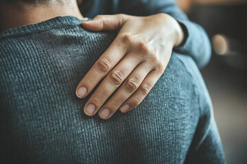 Generative AI image of person wrapping warm scarf around another in cold weather as a gesture of kindness and care