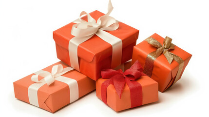 Obraz premium Beautifully Wrapped Orange Gift Boxes with Ribbons for Festive Celebrations and Special Occasions, Perfect for Birthdays and Holidays