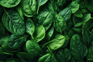 Lush, vibrant green spinach leaves densely packed, forming a textured, natural backdrop