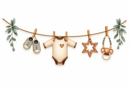 Charming Baby Clothesline Watercolor Nursery Decor