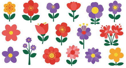 Stylized Cartoon Flower Collection – Vibrant and Playful Floral Illustrations for Kids, Decor, and Graphic Projects
