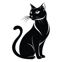 Elegant Black Cat Illustration with Sleek Silhouette A Striking Feline Portrait Evoking Grace and Mystery in a Minimalist Design