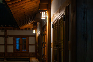 traditional Korean house in the night