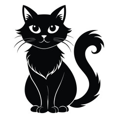 Charming Black Cat Silhouette A Whimsical Feline Friend with a Playful Curl in its Tail and Adorable Whiskers