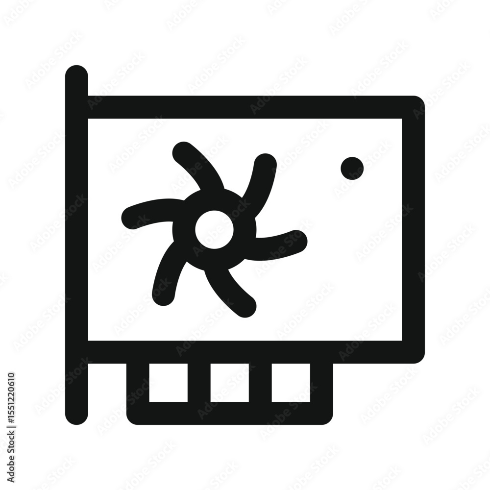 Poster video card ui icon, gpu with cooler simple line user interface vector symbol