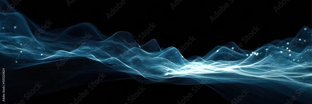 Poster breathing wave animation visualizing fluid motion in clean, dark space with ethereal light effects