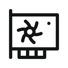 Video card UI icon, gpu with cooler simple line user interface vector symbol