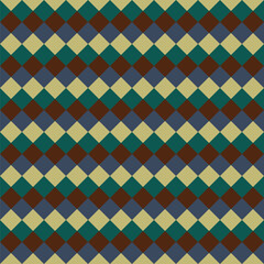 Pattern created by khaki, green, blue and brown diamonds