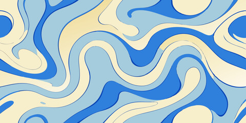 Abstract seamless blue water wave pattern with liquid swirl and curve decoration for ocean splash illustration design background texture