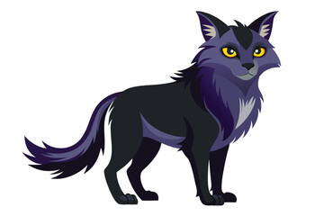 A Stylized Cartoon Wolf Standing Alertly With Glowing Yellow Eyes and Dark Fur, Showing Canine Features and Expressive Animation Style