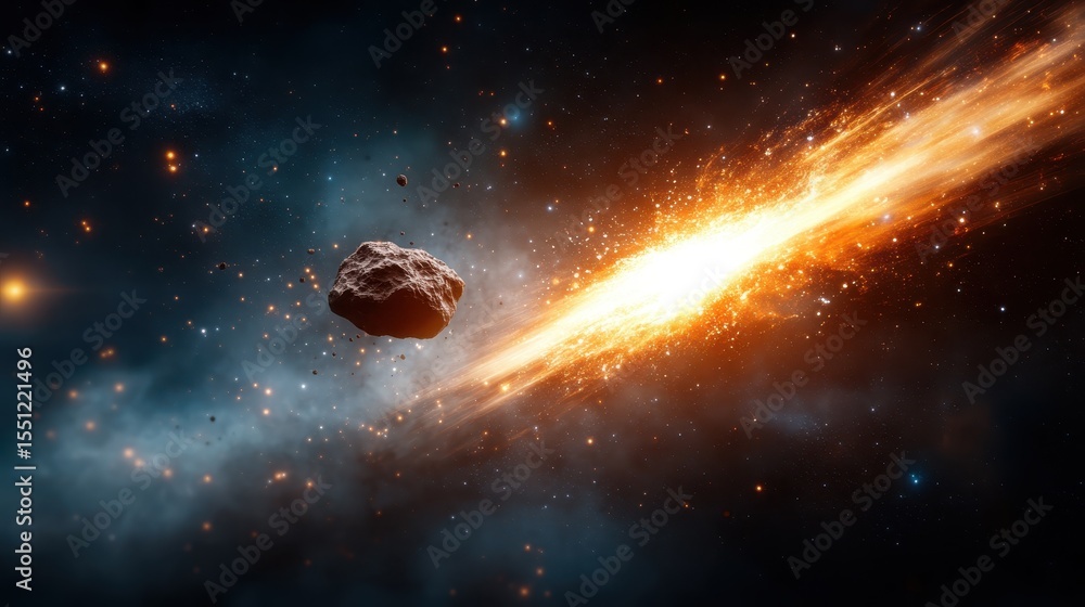 Aufkleber an astounding cosmic scene featuring an asteroid on a collision course with a brilliant explosion of