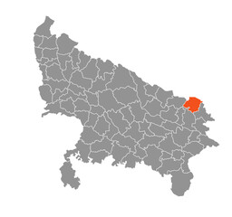 Maharajganj District Highlighted in Uttar Pradesh State Map of India
