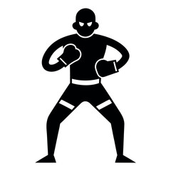 Black Silhouette of a Boxer in Fighting Stance Wearing Gloves and Shorts
