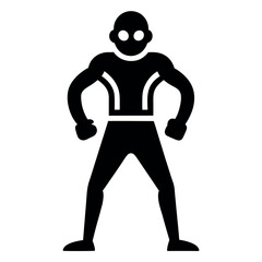 Black Superhero Icon Muscular Figure with Mask, Wide Stance, Ready for Action
