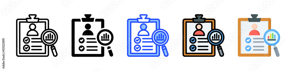 Poster assessment icon collection with multiple styles