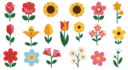 Stylized Cartoon Flower Collection – Vibrant and Playful Floral Illustrations for Kids, Decor, and Graphic Projects