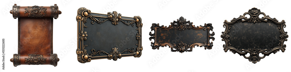 Poster set of ornate frames and scroll: a collection of elegant frames and scroll in a photorealistic depic