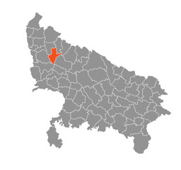 Sambhal (Bhimnagar) District Highlighted in Uttar Pradesh State Map of India