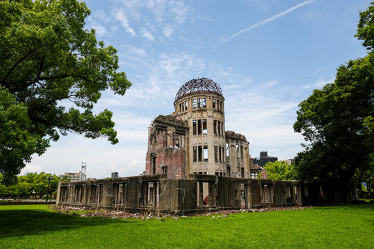 HIROSHIMA, JAPAN - (June 18, 2025): The Hiroshima Peace Memorial, commonly known as the Atomic Bomb Dome, stands preserved in memory of the victims of the 1945 atomic bombing.