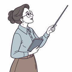 Illustrative depiction of a teacher explaining a lesson with book and pointer