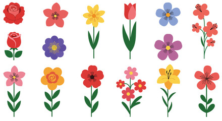Stylized Cartoon Flower Collection – Vibrant and Playful Floral Illustrations for Kids, Decor, and Graphic Projects