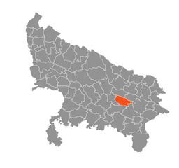 sultanpur district Highlighted in Uttar Pradesh State Map of India
